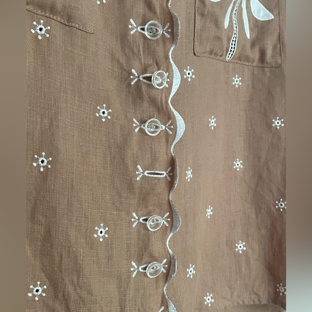 MAGALI PASCAL Embroidered short sleeve Button-Up Shirt, sz L - Picture 3 of 8